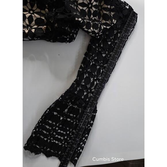 EillyBazar Dress Womens Medium Black Crochet High Neck Bell Sleeve Mini Cocktail - Picture 12 of 13